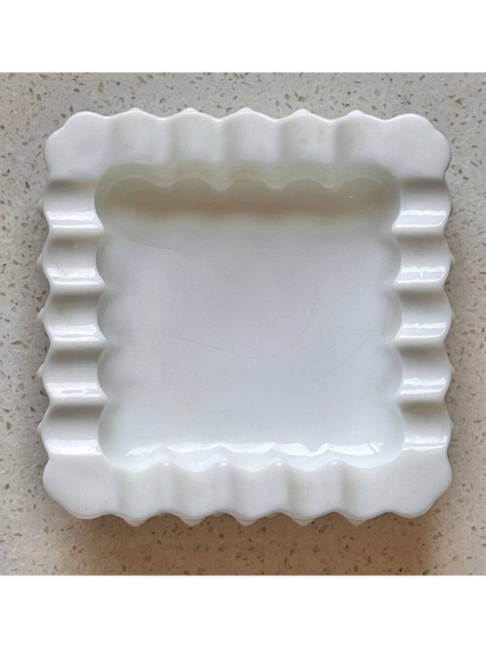 Hobnail Milk Glass Trinket Dish Ashtray White Scalloped Top 5x5 Cottage Country